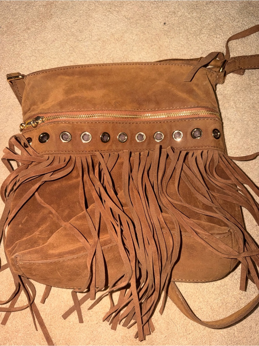 Fringe Suede Crossbody Bag - Brown